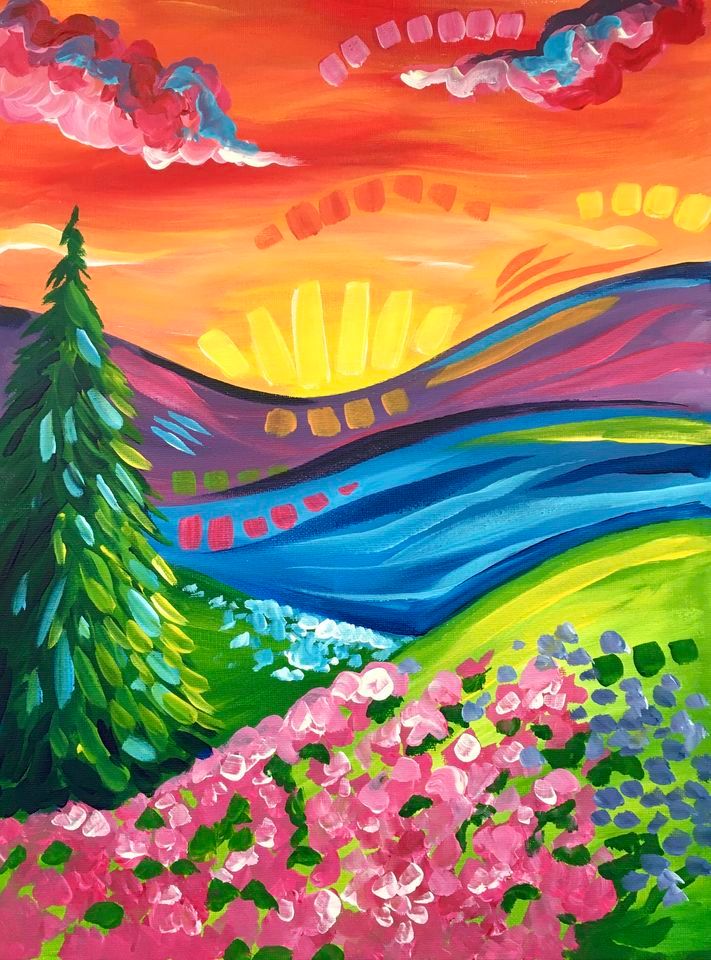 Rotorua Paint and Wine Night Abstract Landscape, Good Eastern