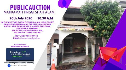 Public Auction Shah Alam High Court 20 July 2020 At Heritage Auctioneers Sdn Bhd Shah Alam