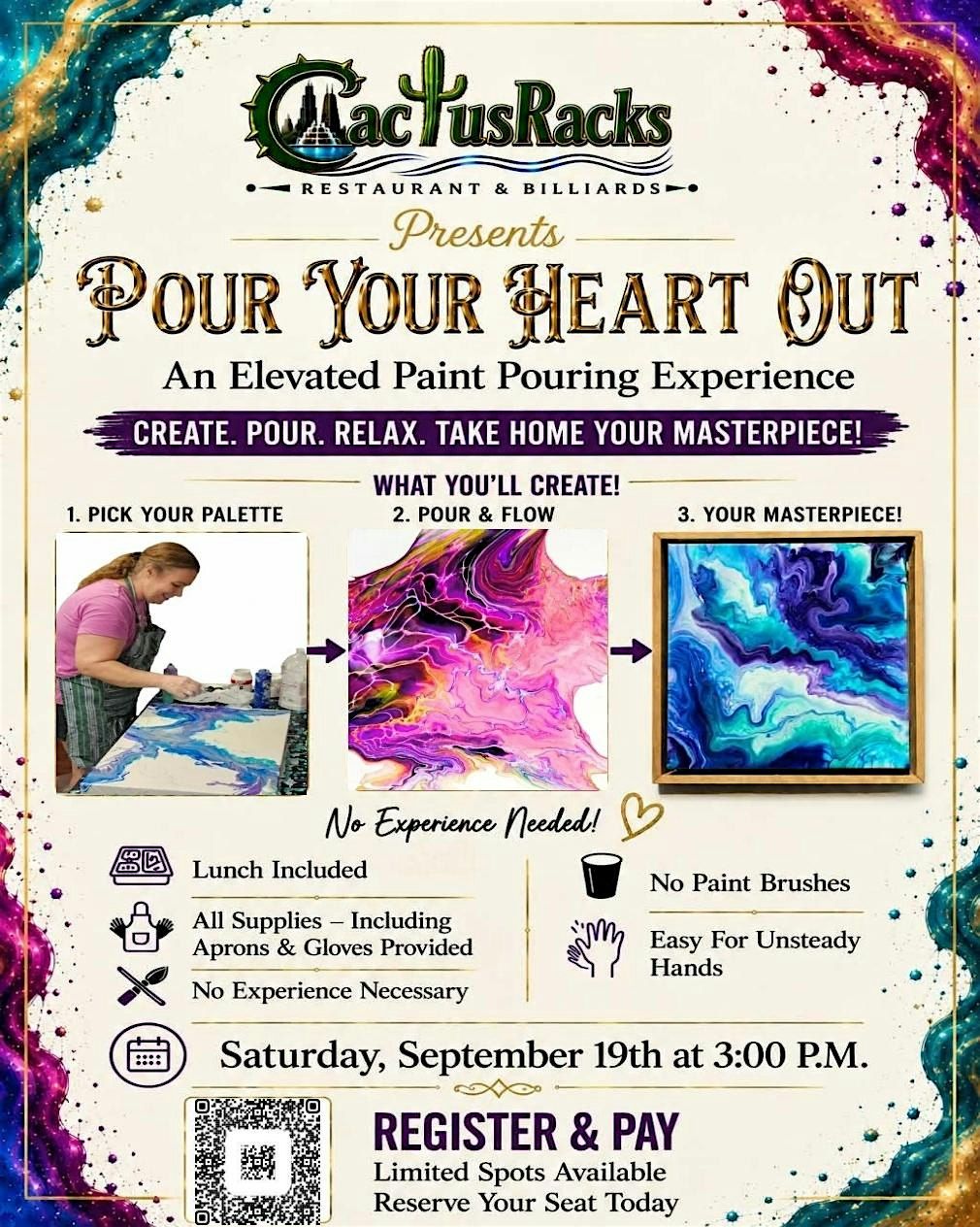 Create Location Rack Pour Your Heart Out, Paint Pouring/Fluid Art Paint Night, Cactus Racks ...