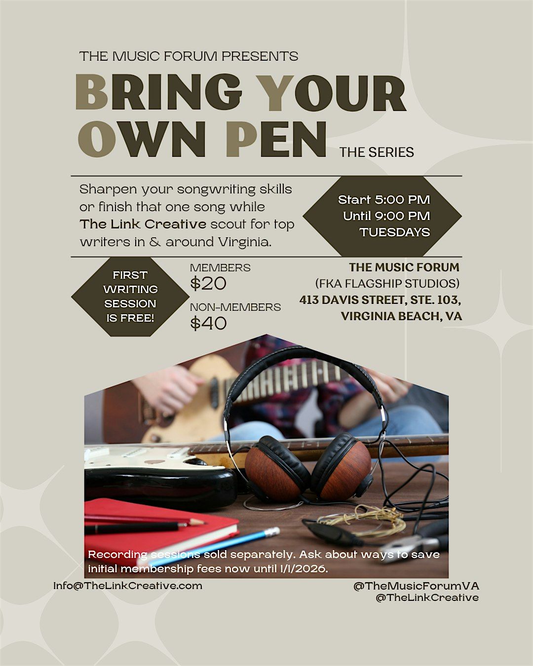 Series: Bring Your Own Pen (BYOP), a songwriting workshop | Event in Virginia Beach | AllEvents