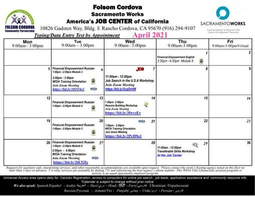 April Calendar Folsom Cordova Job Center Folsom Cordova Job Center Rancho Cordova April 20 2021 Allevents In Folsom Cordova Calendar 2022