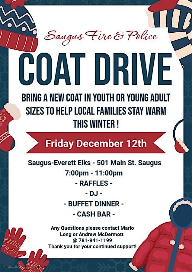 The Saugus Firefighters Relief Association Annual Coat Drive!, 12 December | Event in Saugus | AllEvents