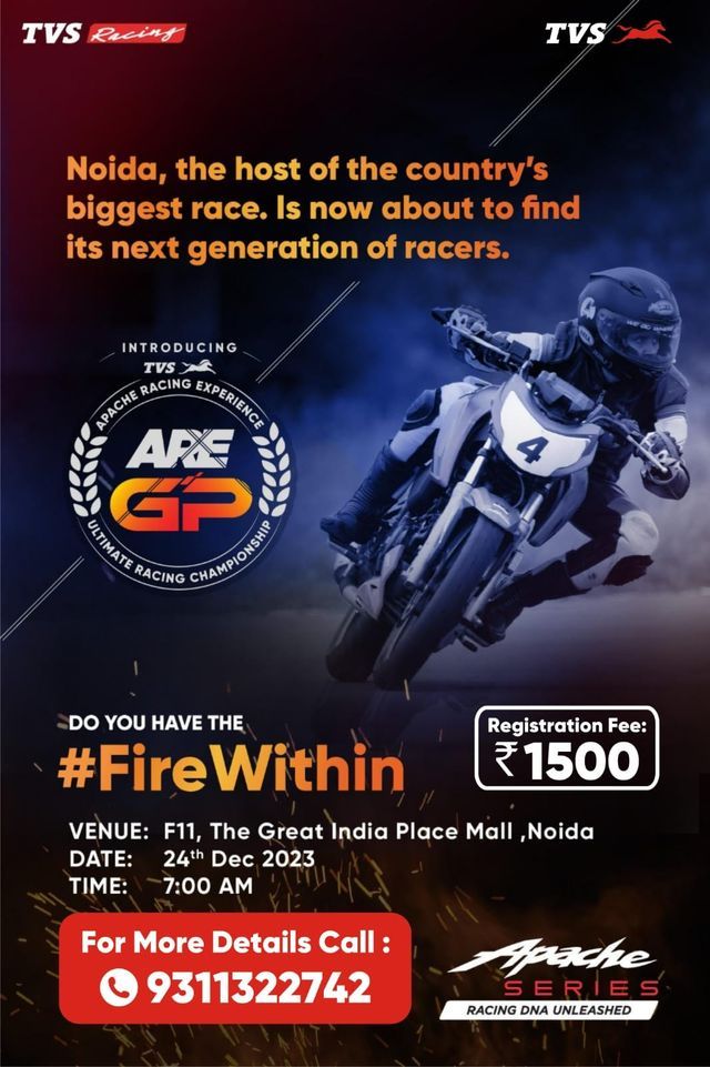 TVS APACHE RACING EXPRIENCE (ARE), The Great India Place, Noida, 24 ...