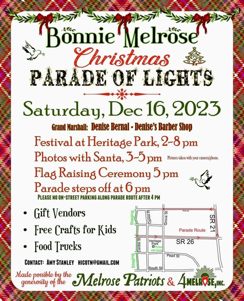 Bonnie Melrose Christmas Parade , Melrose Heritage Park, December 16