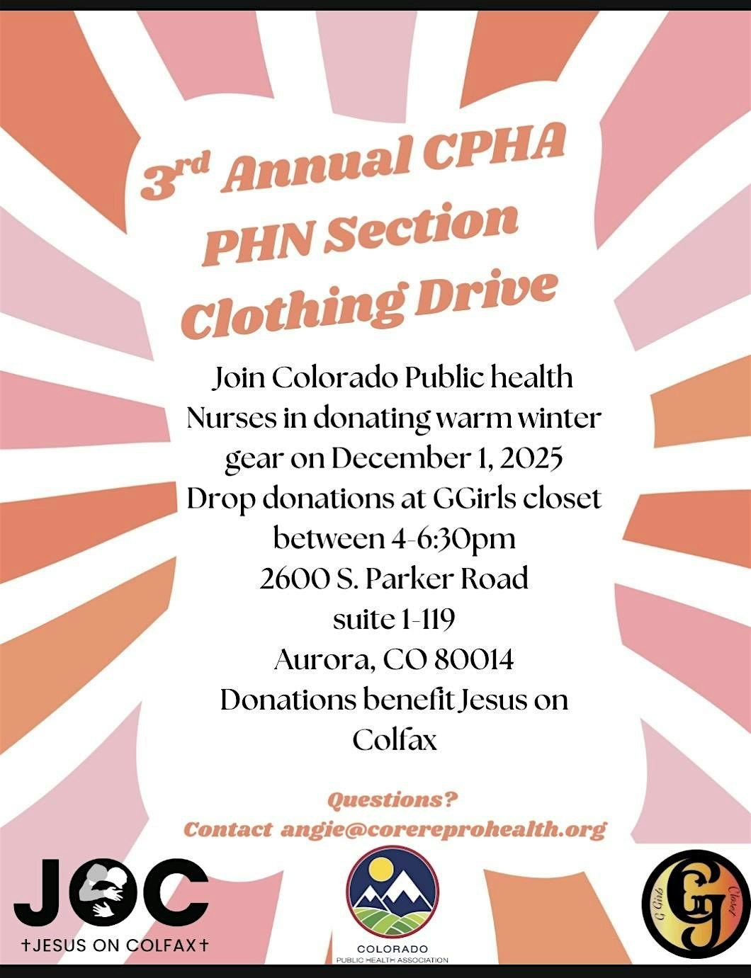 CHPA Clothing Drop Drive with JOF and GGirls Closet, 1 December | Event in Aurora | AllEvents