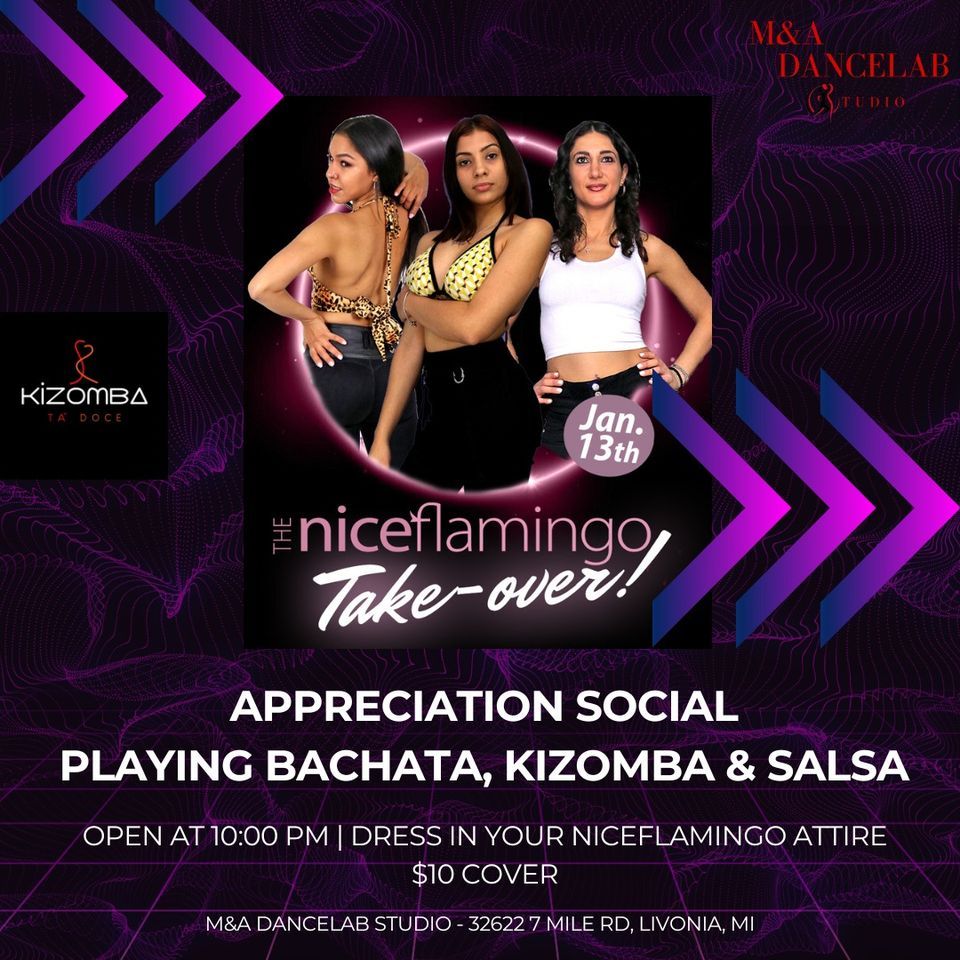 NiceFlamingo Takes Over Bachata & Cocktails BKS, M&A DanceLab Studio, Livonia, January 13 to