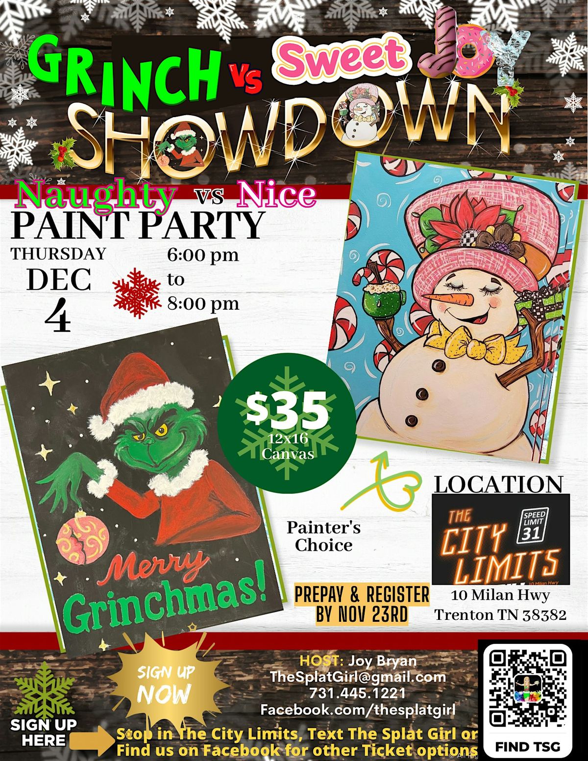 Grinch vs Sweet Joy Showdown! Paint & Sip, 4 December | Event in Trenton | AllEvents