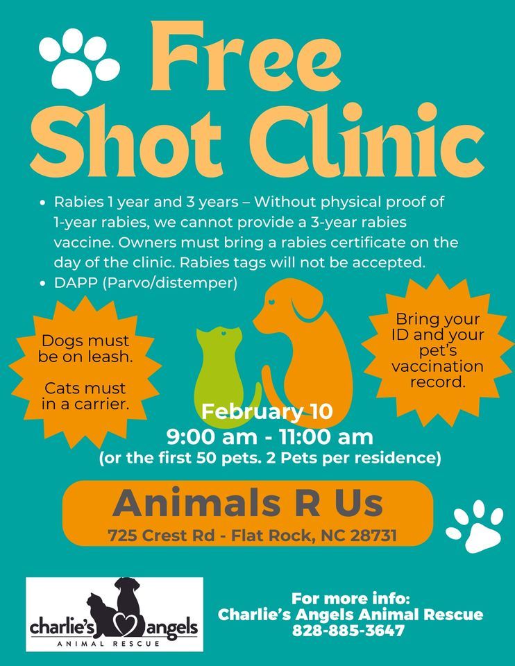 Free Shot Clinic , Animals R Us Veterinary Clinic, Flat Rock, 10 ...