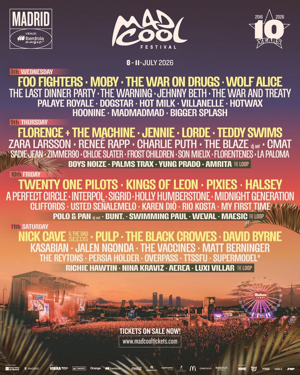 Mad Cool Festival 2026 - Thursday - Florence + The Machine, Jennie, Lorde and more Tickets
