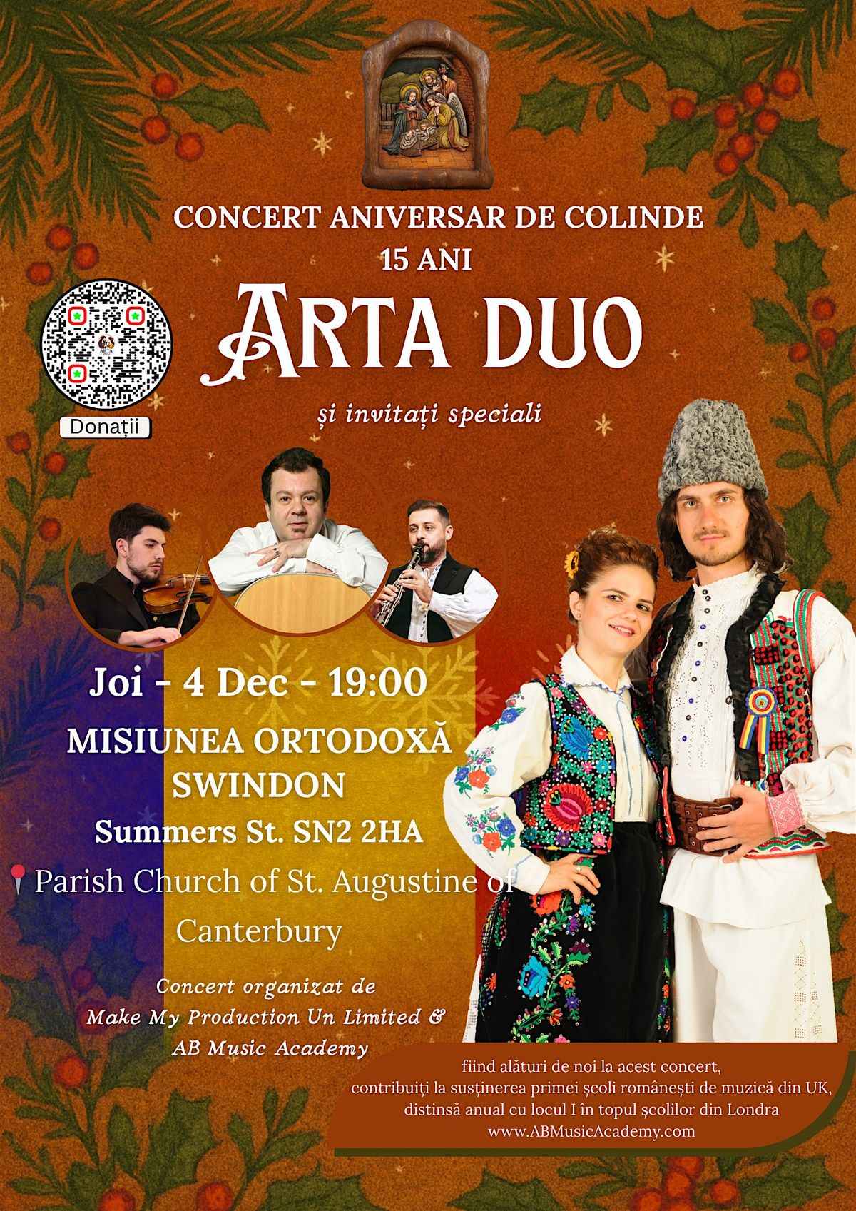 * SWINDON * Concert Aniversar de Colinde Arta Duo 15 Ani +Dragoș Moștenescu, 4 December | Event in Swindon