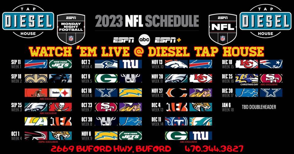 MONDAY NIGHT FOOTBALL WATCH LIVE Diesel Tap House, Diesel Tap House, Chestnut Mountain, 4