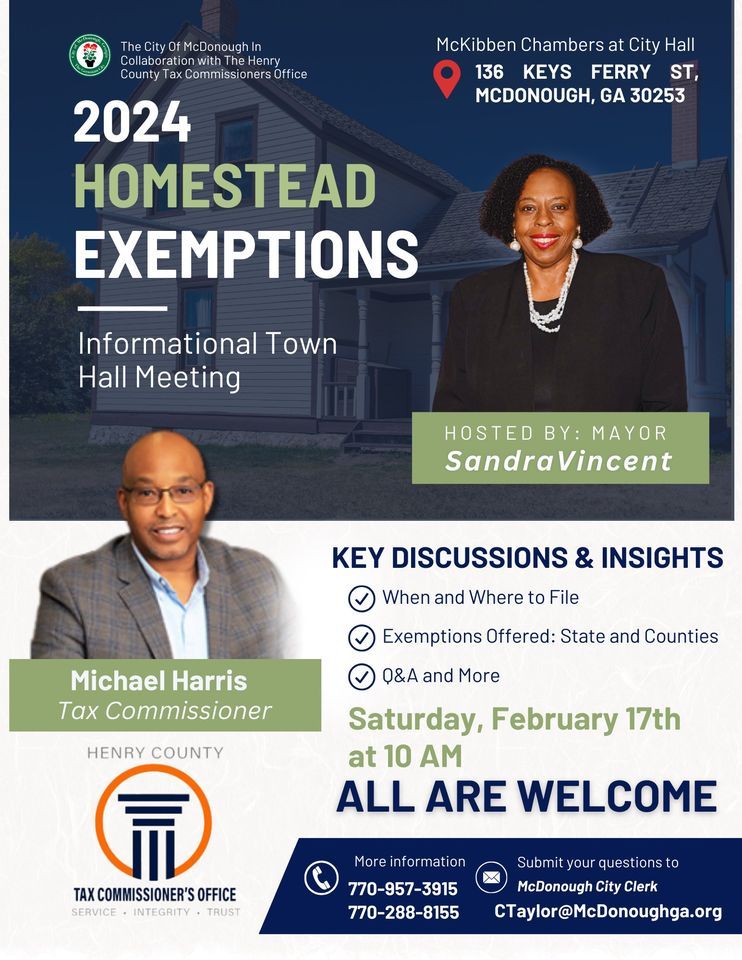 Homestead Exemption Town Hall , 136 Keys Ferry Street, McDonough, GA