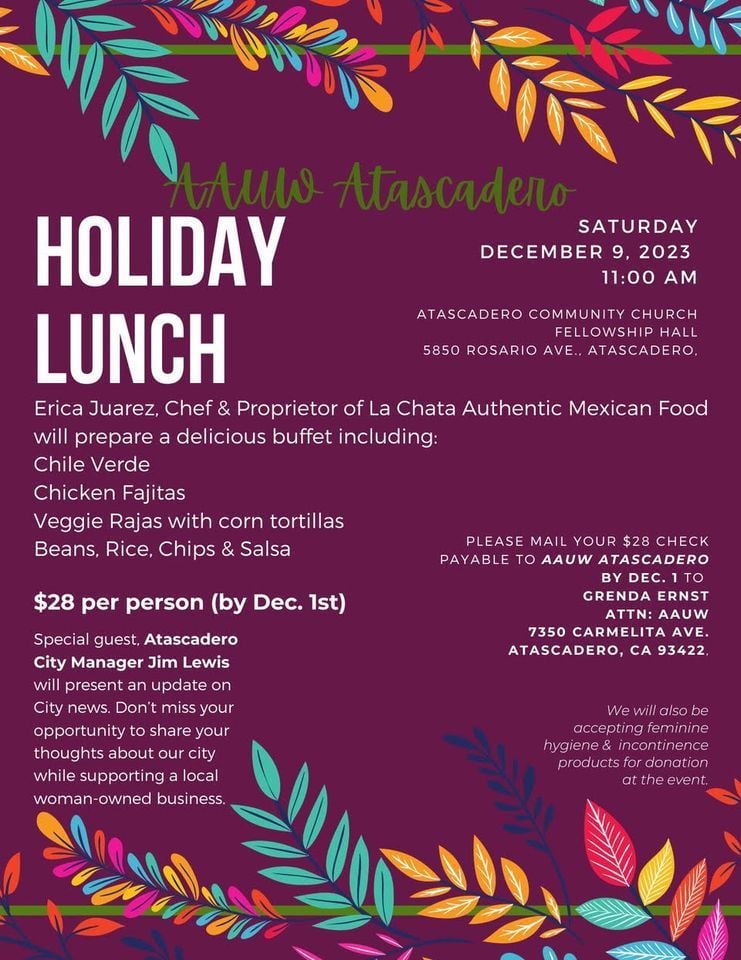 AAUW Atascadero December Program and Holiday Lunch, Community Church of