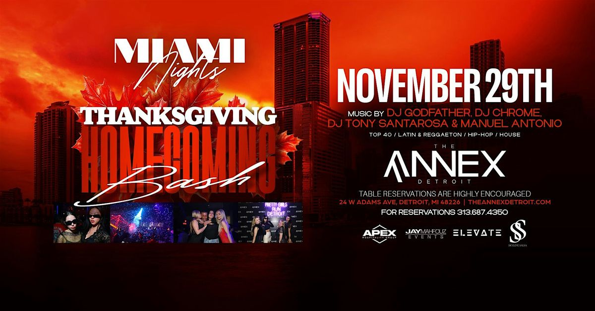 Miami Nights Presents Thanksgiving Homecoming Bash on November 29 | Event in Detroit | AllEvents