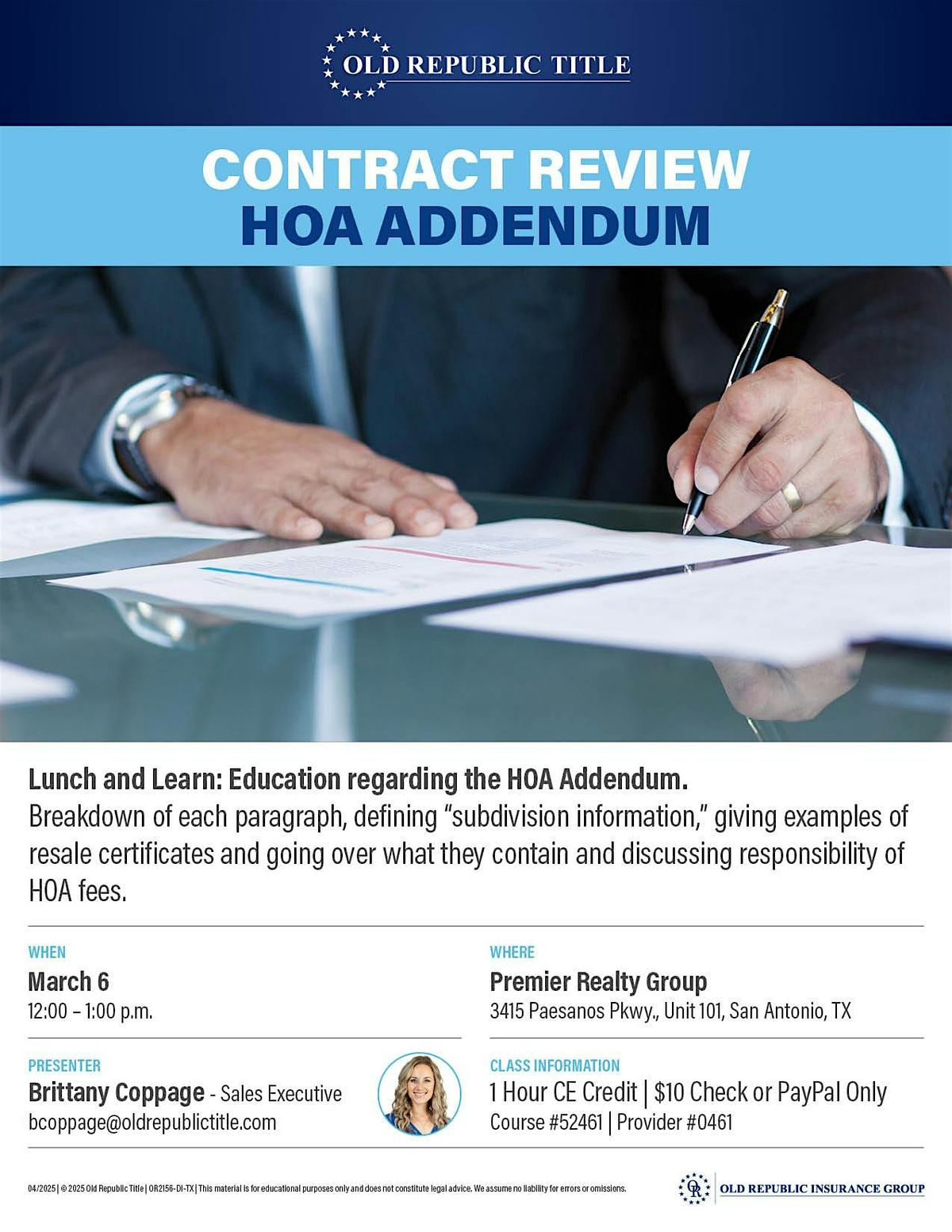 Contract review HOA Addendum, Premier Realty Group Platinum, San ...