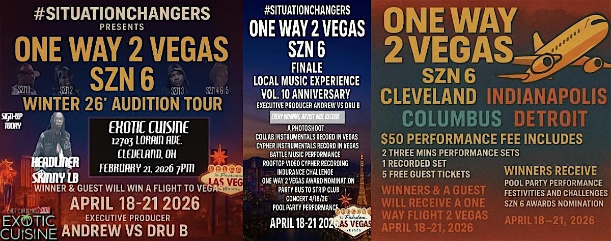 ONE WAY 2 VEGAS SZN 6 CLEVELAND AUDITION WINNER & GUEST TO BE FLOWN 2 VEGAS, 21 February | Event in Cleveland