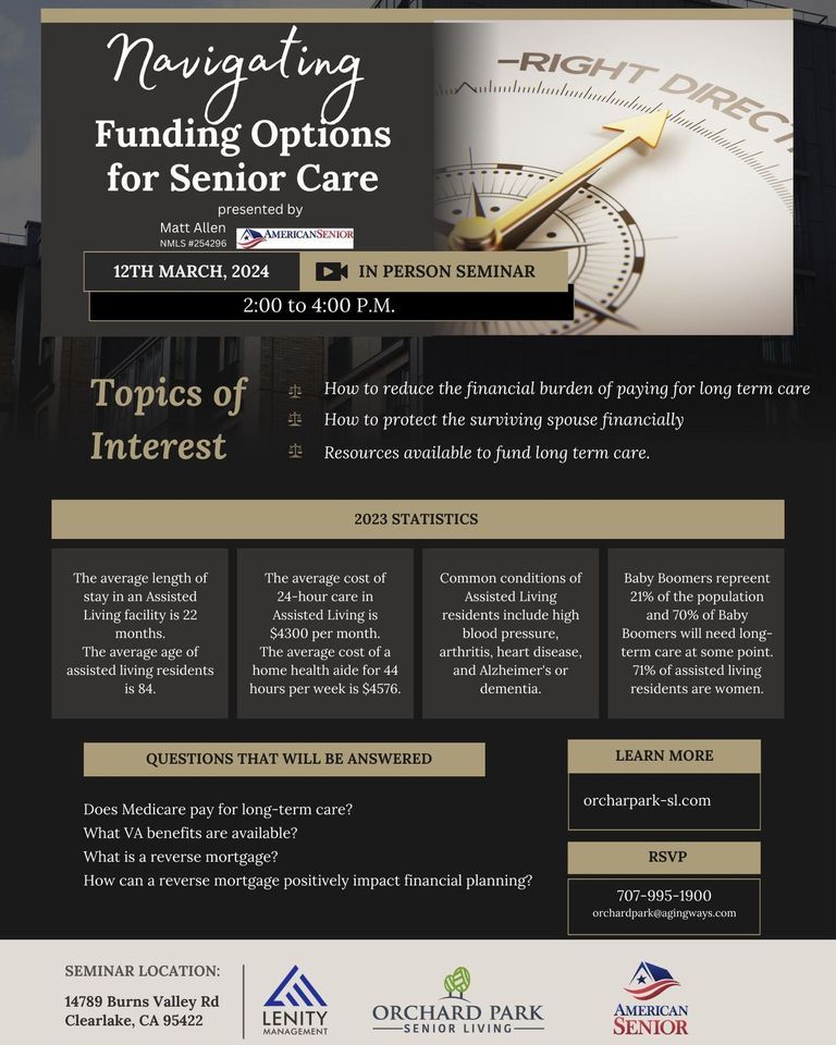 Funding Options for Senior Care, 14789 Burns Valley Road, Clearlake, CA