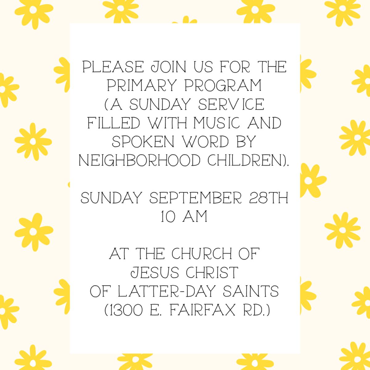Primary Program, 28 September | Event in Salt Lake City | AllEvents