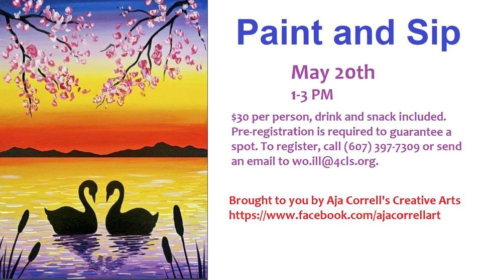 Paint n Sip with Aja Correll, WorcesterSchenevus Library, May 20 2023