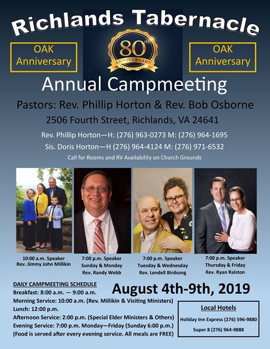 Richlands Tabernacle 80th Campmeeting, Richlands Tabernacle, 4 August