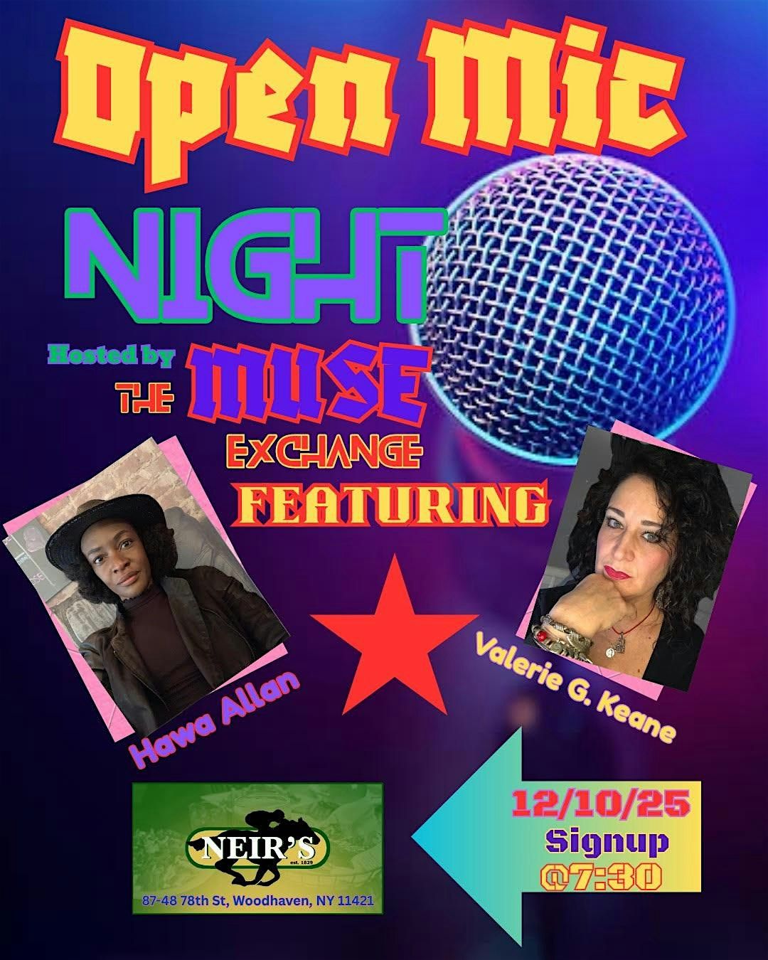 Open Mic Night: The Muse Exchange at Neir's Tavern: Wednesday 12/10/25, 10 December | Event in Queens | AllEvents