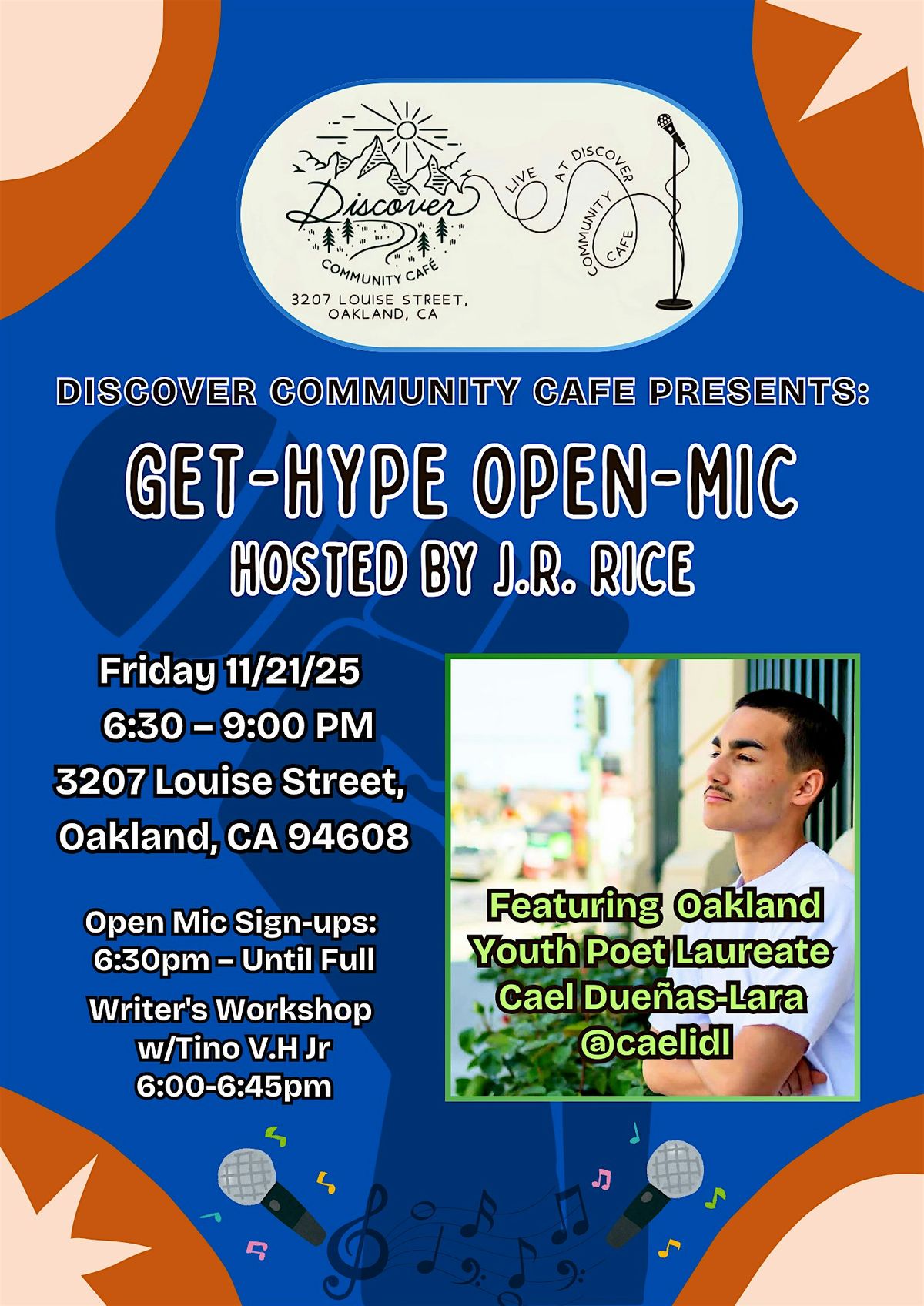 Discover Community Cafe Presents Get-Hype Open-Mic, 21 November | Event in Oakland | AllEvents