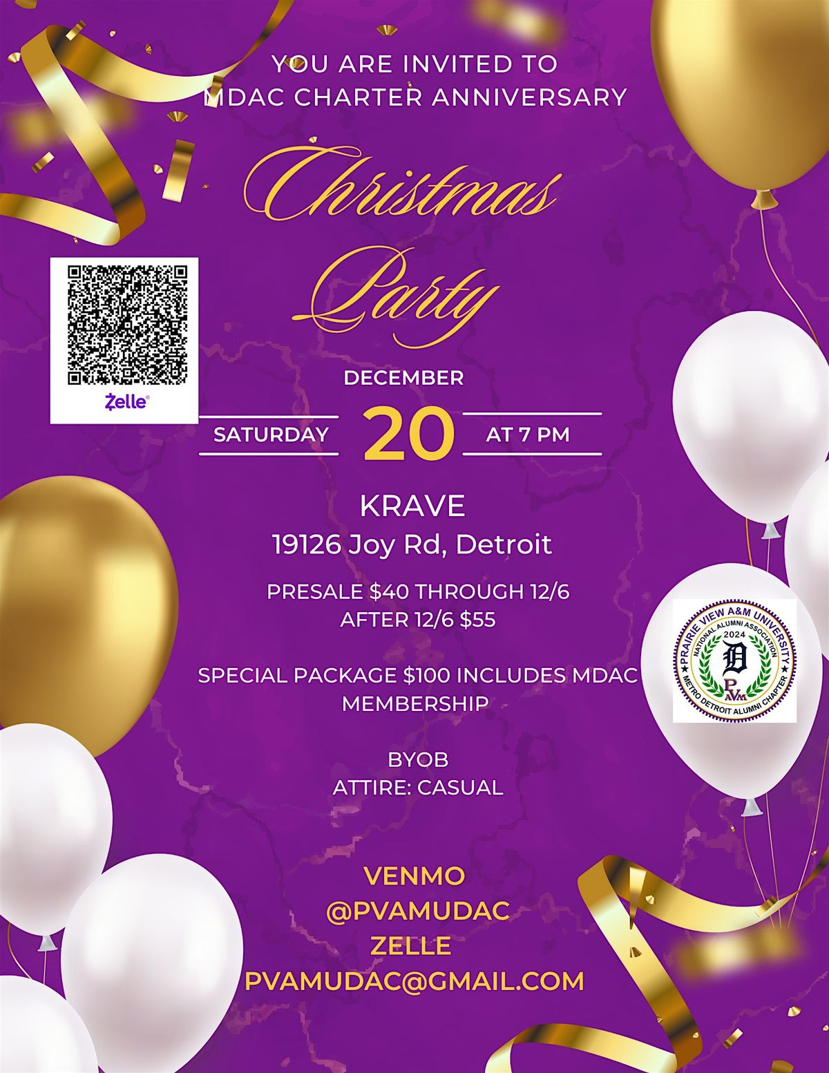 MDAC Prairie View A&M University Christmas Party Fundraiser, 20 December | Event in Detroit | AllEvents