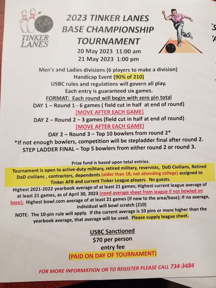 Base Championship , Tinker AFB Bowling Alley, Oklahoma City, 20 May