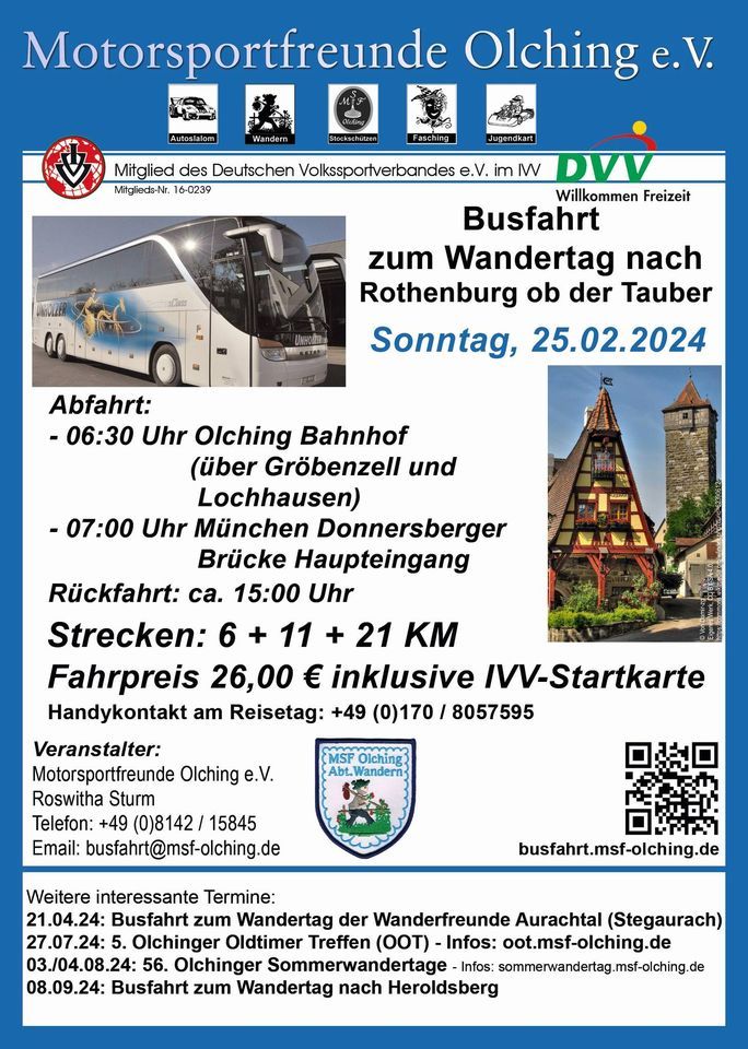 Busfahrt zum Wandertag nach Rothenburg ob der Tauber, MSF Olching e.V., Dachau, February 25 2024