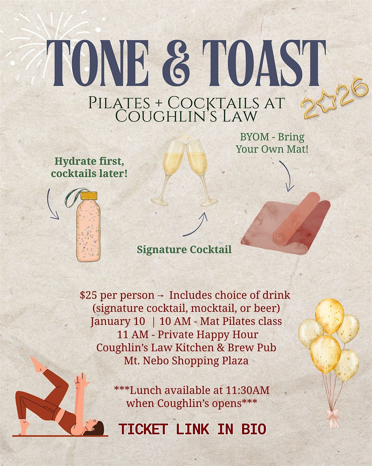 New Year New Tone & & Toast: Pilates + Cocktails
