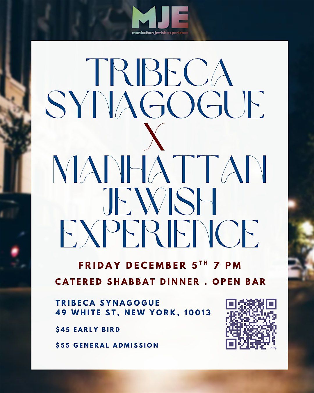 TriBeCa Synagogue  X  Manhattan Jewish Experience for 20s and 30s, 5 December | Event in New York | AllEvents