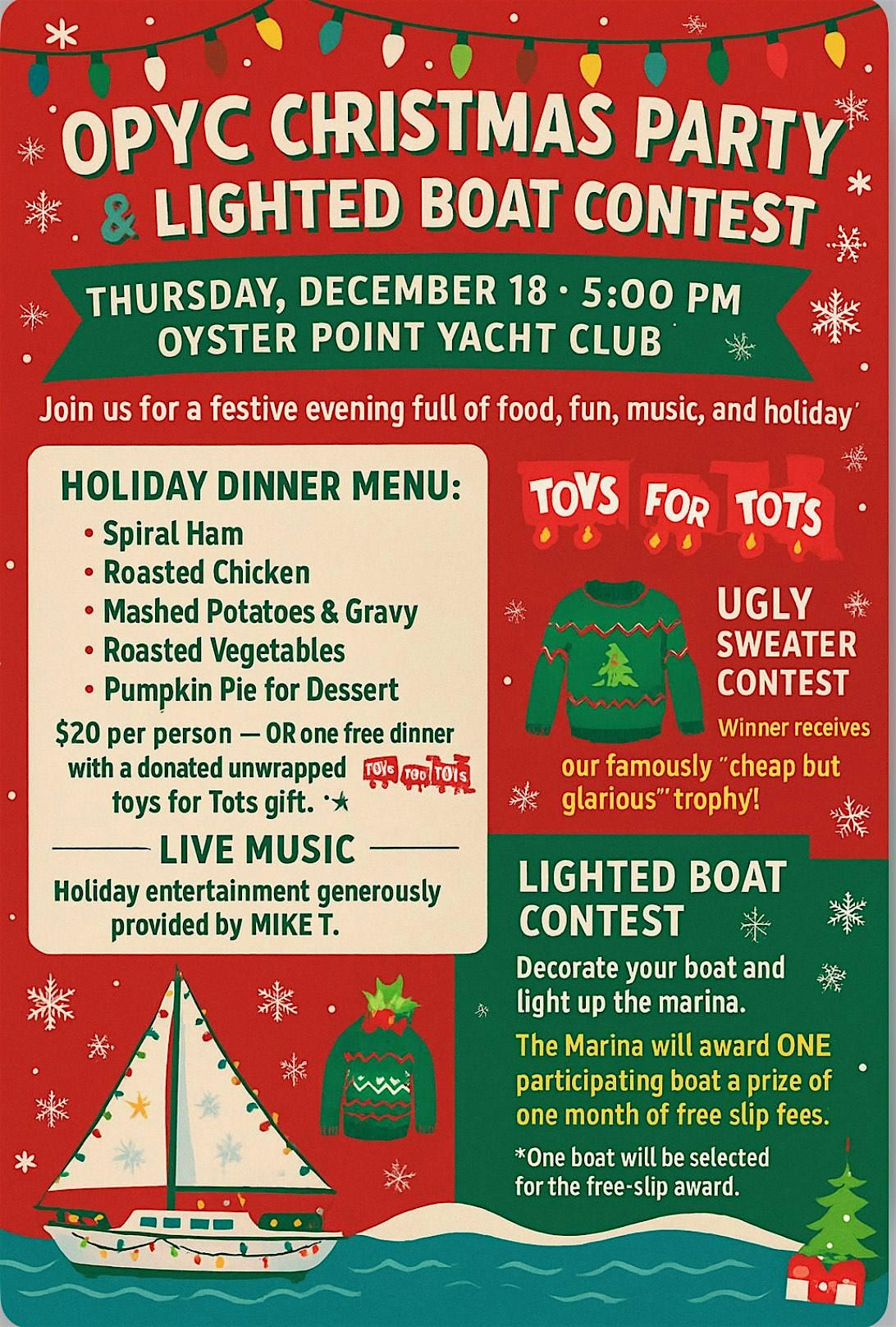 OPYC Christmas Party and Toy Drive + Lighted Boat Contest, 18 December | Event in South San Francisco | AllEvents