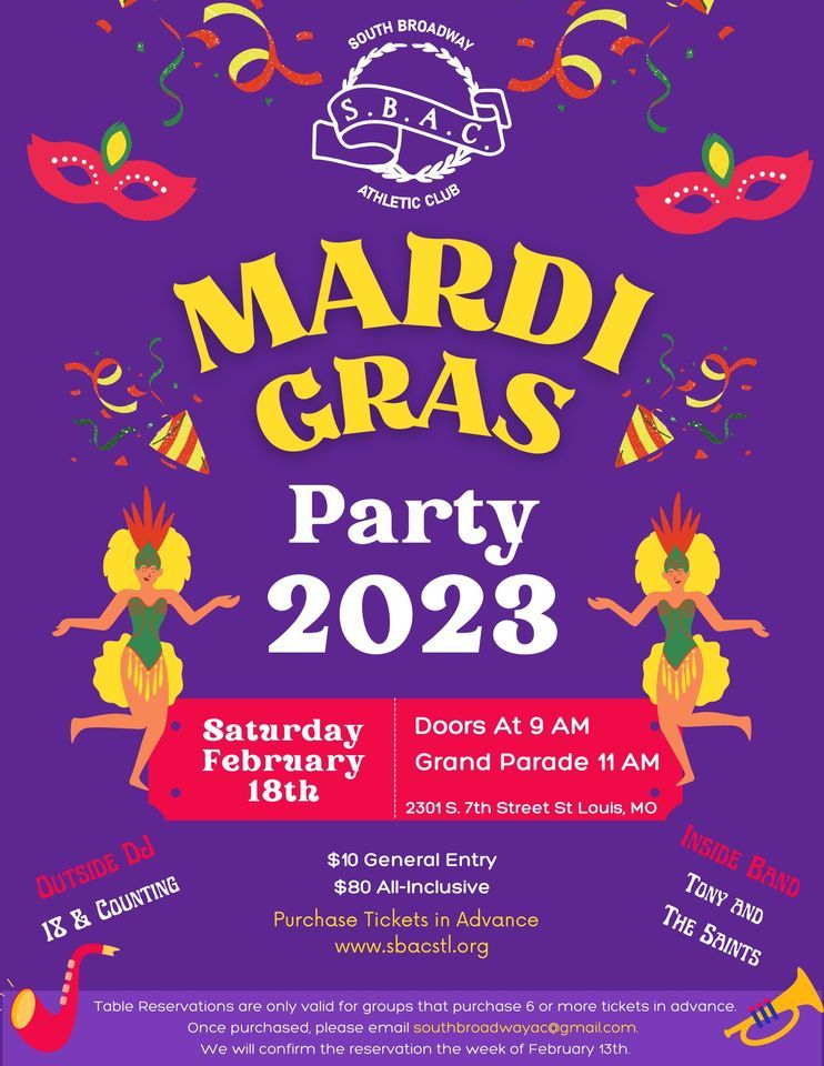 Mardi Gras Parade and Party 2023, South Broadway Athletic Club, St