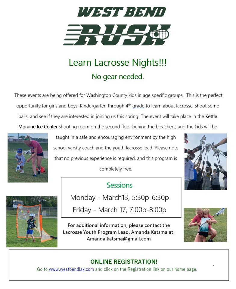 Learn Lacrosse K 2nd grade/Mites, Kettle Moraine Ice Center, West