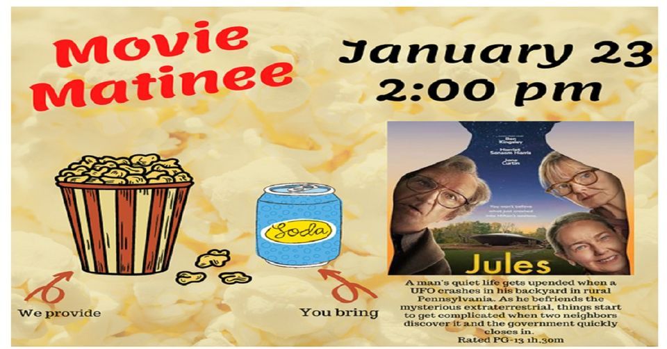Movie Matinee Jules, Rated PG13, Jerseyville Public Library, January