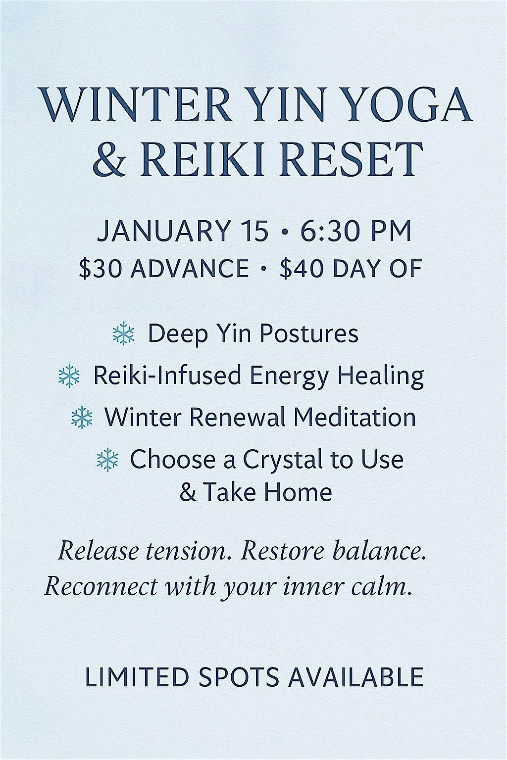 Winter Yin Yoga and Reiki Reset