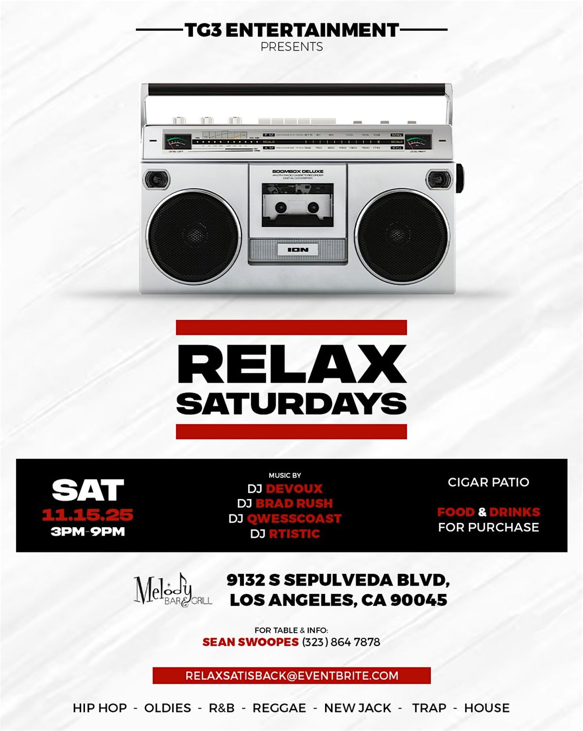 ReLax Saturdays Day Party, 6 December | Event in Los Angeles | AllEvents