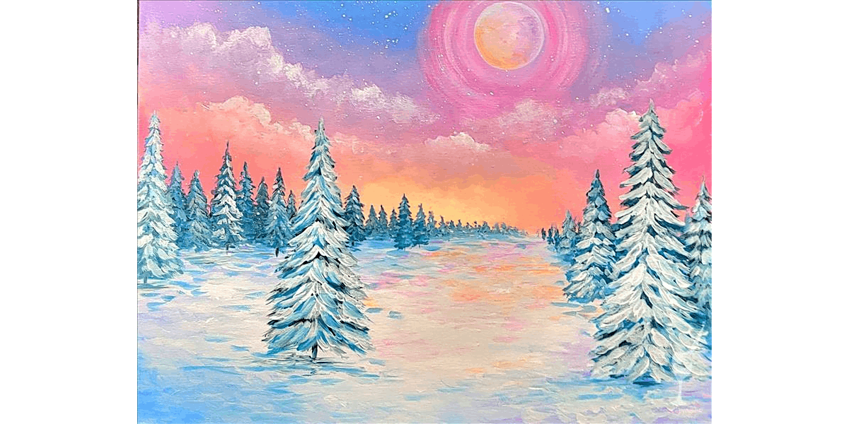 Pastel Winter Forest at Dusk - Paint and Sip in Houston | Classpop Pastel Winter Forest at Dusk - Paint and Sip in Houston | Classpop