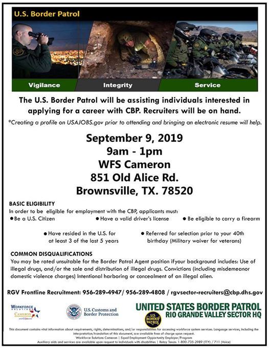 Border Patrol Hiring Event, Workforce Solutions Cameron, Olmito