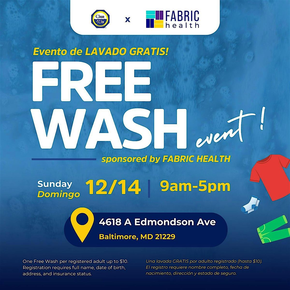 Clean Rite Center & Fabric Health Partner to Host Free Wash Event on 12/14, 14 December | Event in Baltimore