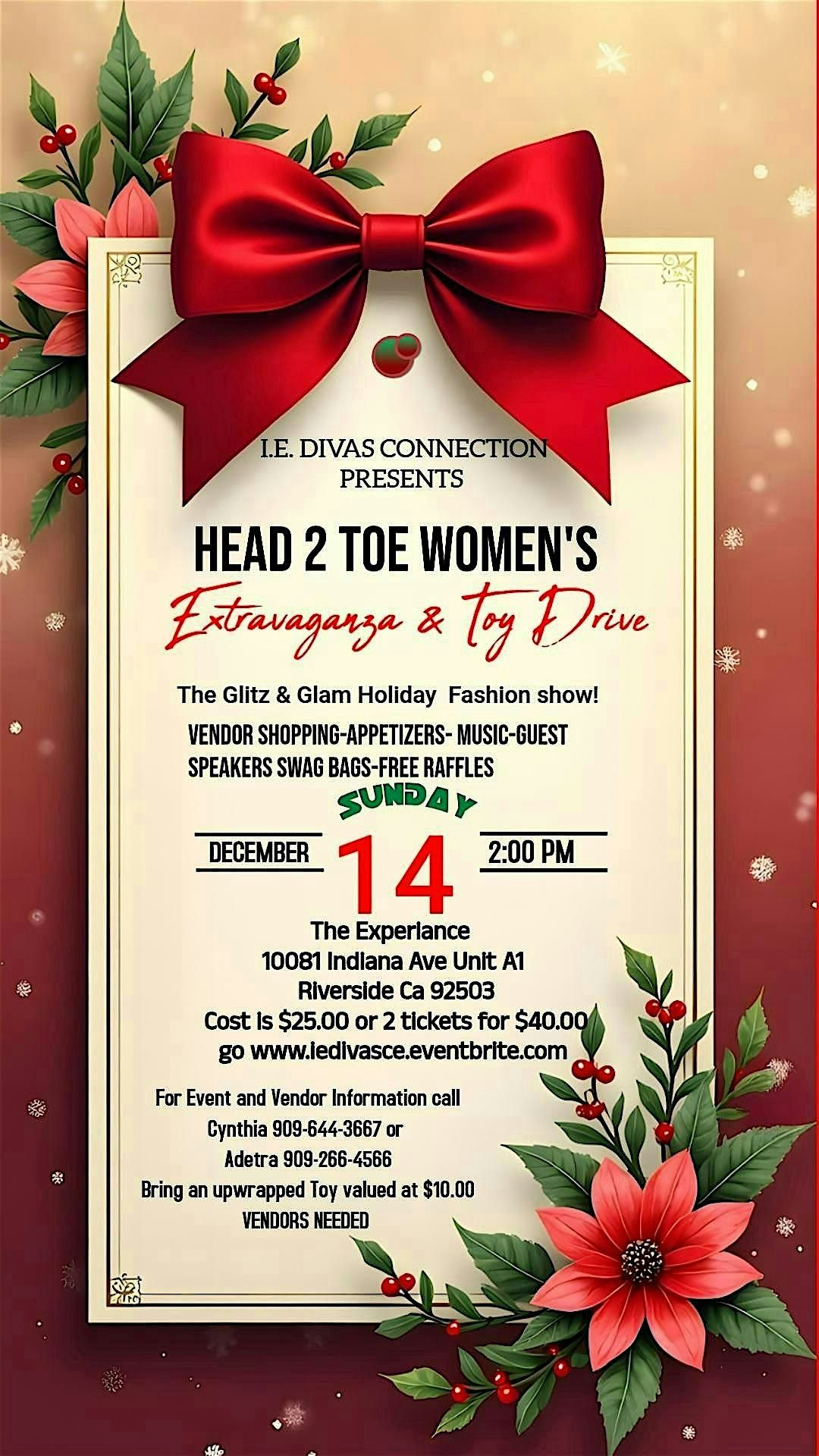 I.E. DIVAS HEAD 2 TOE EXTRAVAGANZA & TOY DRIVE, 14 December | Event in Riverside | AllEvents