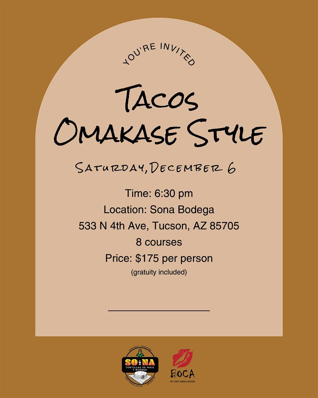 Tacos Omakase Dinner with Chef Maria Mazon, 6 December | Event in Tucson | AllEvents