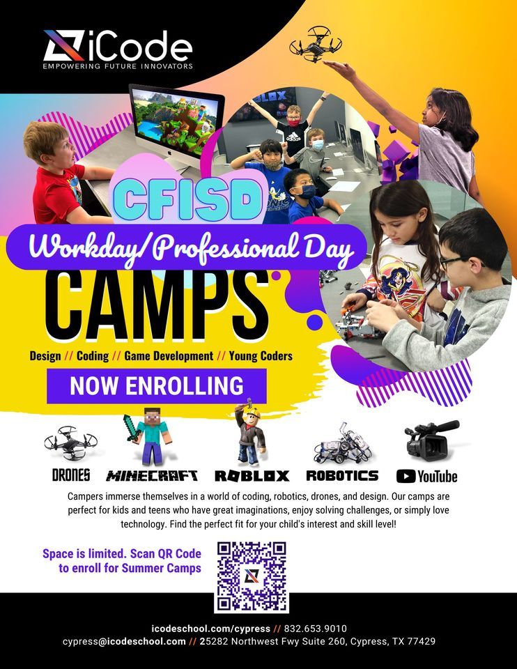 CFISD Summer Camps, iCode Cypress, 31 July to 18 August