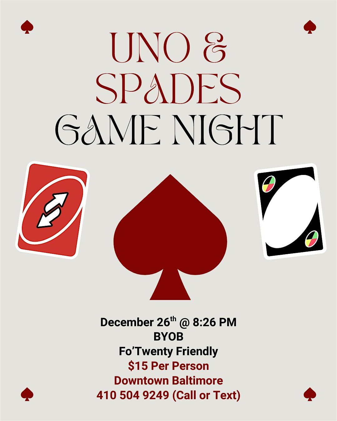 UNO + Spades Game Night @ Baltimore's BEST Art Gallery!!, 26 December | Event in Baltimore | AllEvents