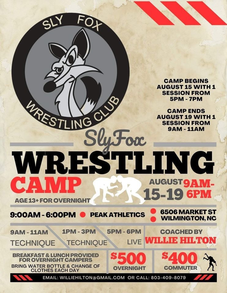 Sly Fox overnight camp, Sly Fox Wrestling Club, Currie, August 15 to