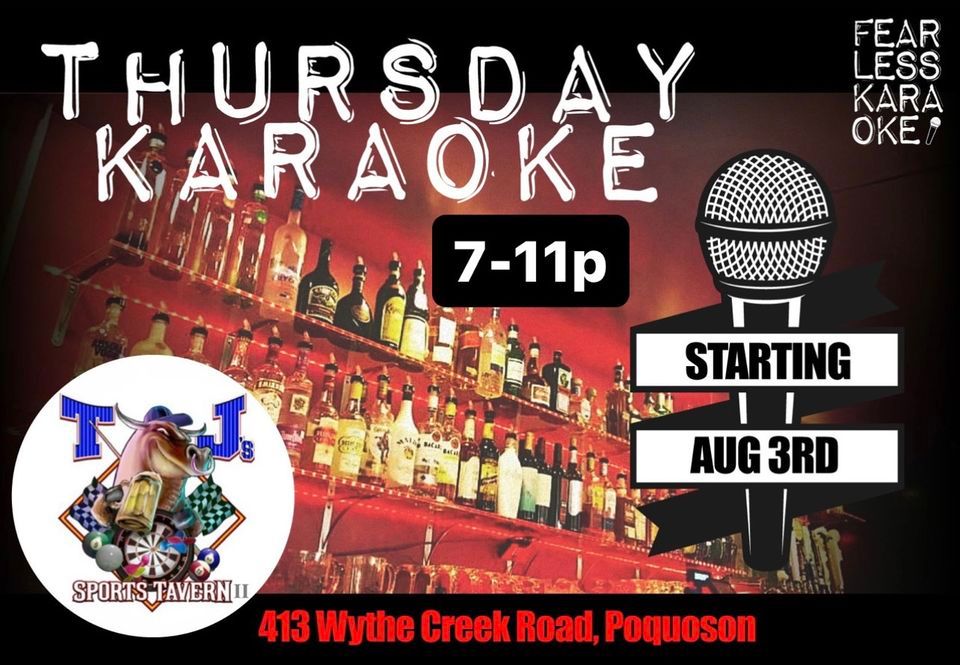 THURS KARAOKE/TJ Sports Tavern 2 w/ Fearless Karaoke , TJ's Sports