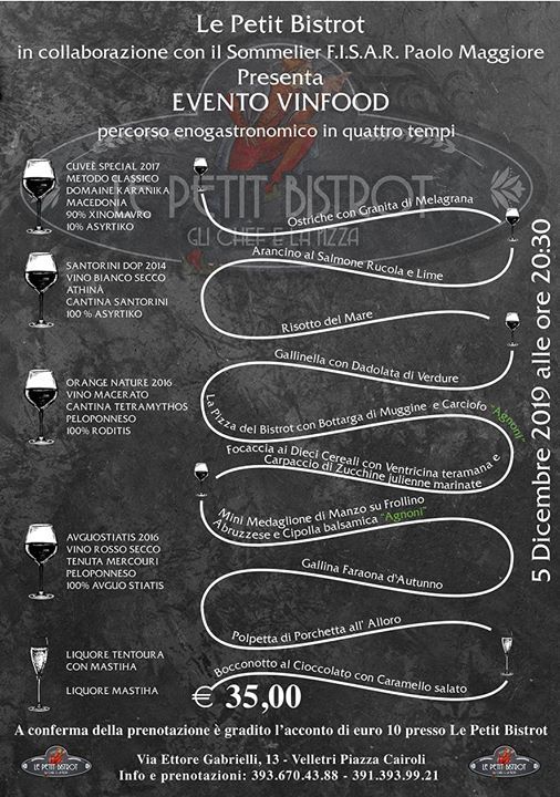Evento Vinfood La Meravigliosa Complessita Dei Vini Greci Le Petit Bistrot Velletri Centro Tel 5 December