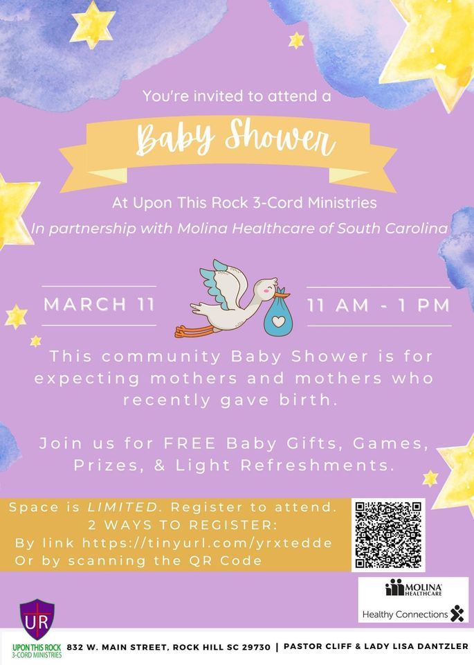 FREE Community Baby Shower, Upon This Rock 3Cord Ministries, March 12