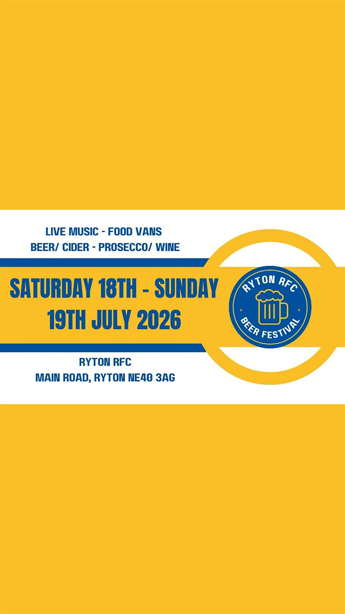 Ryton Rugby Club Beer Festival 2026, Ryton RUFC, 18 July to 19 July ...