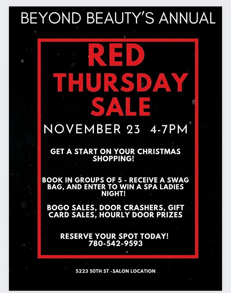 Red Thursday Sale, Beyond Beauty Salon and Spa, Drayton Valley
